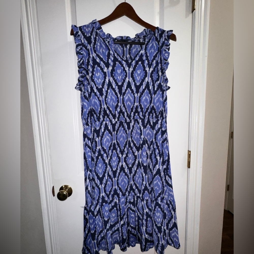 Talbots Blue and Black Ruffled Maxi Sundress